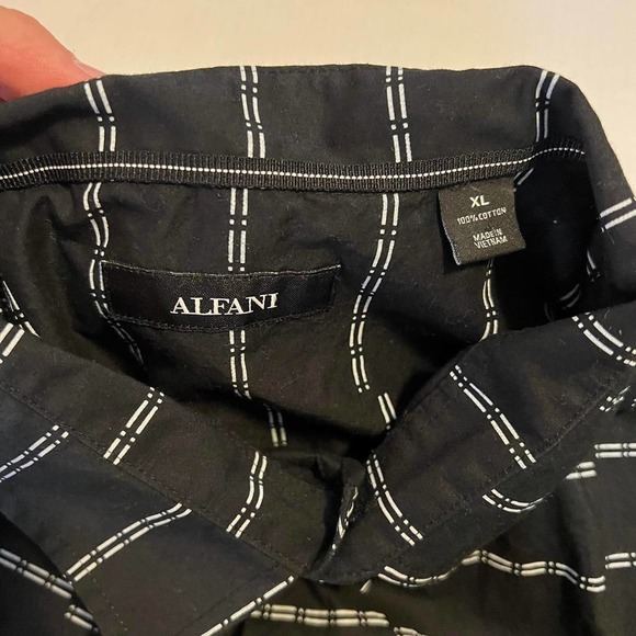 Black and White Striped Alfani Short Sleeve Button Up - Picture 4 of 6